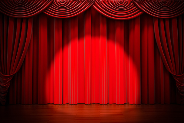 3d red curtain lit by spot light - Photo, Image