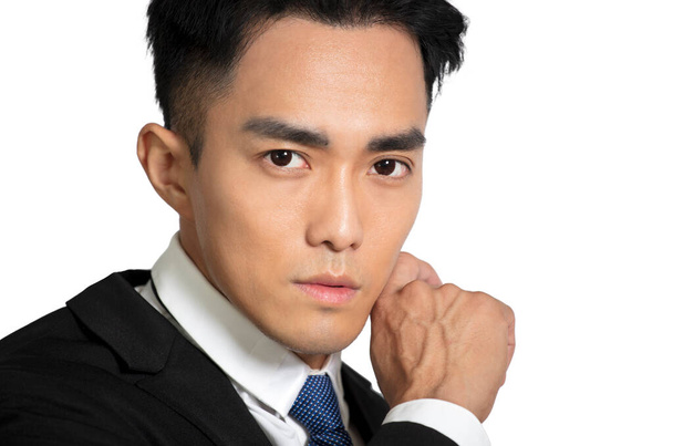 Closeup  handsome young man face with skin care concept - Photo, Image