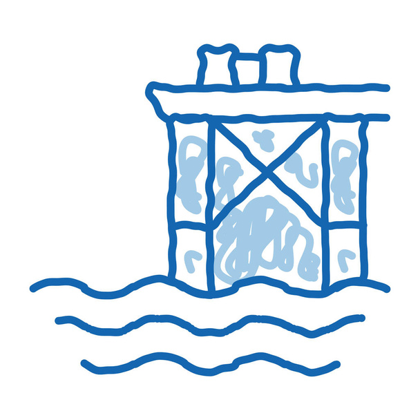 Öl Sea Platform Skizze Symbol-Vektor. Handgezeichnete blaue Doodle Line Art Oil Sea Platform Zeichen. isolierte Symbolillustration - Vektor, Bild