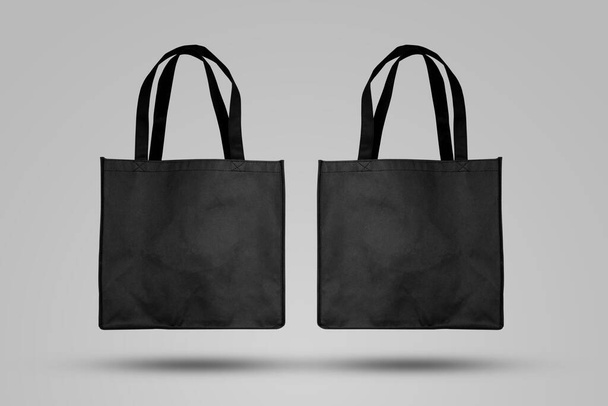 Mockup negro bolsa de tela para ir de compras, maqueta de tela bolsa de lona con reutilizable. - Foto, imagen