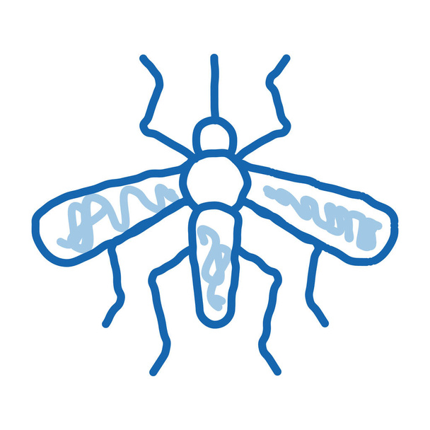 Вектор иконок насекомых-комаров. Ручной рисунок синей линии каракулей знак насекомых-комаров. изолированная иллюстрация символов - Вектор,изображение