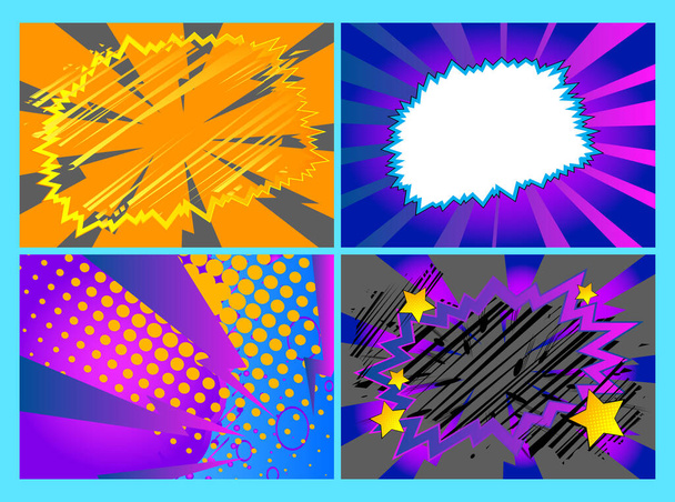 Collection of pop art comic background. Cartoon Vector Illustrations of retro backdrops. Set for your vintage banner, poster, greeting card or anything else. - Vector, Image