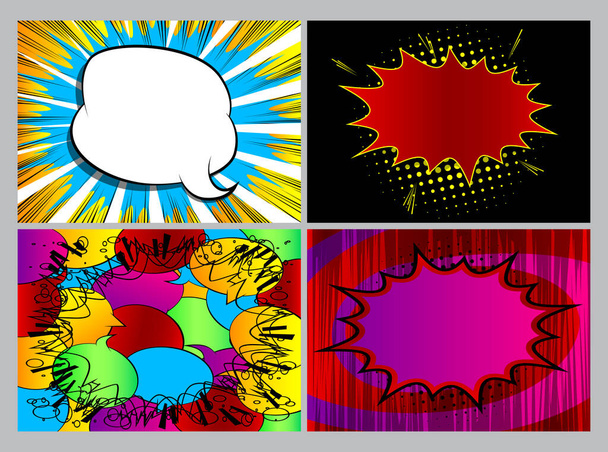 Collection of pop art comic background. Cartoon Vector Illustrations of retro backdrops. Set for your vintage banner, poster, greeting card or anything else. - Vector, Image