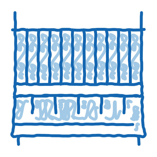 Szkic łóżeczka dziecięcego wektor ikony. Ręcznie rysowane niebieskie doodle line sztuki łóżeczko łóżeczko dziecka znak. odosobniony symbol ilustracji - Wektor, obraz