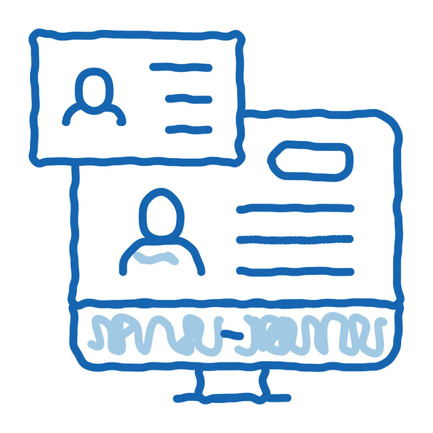 Comprobar Documento bosquejo icono vector. Arte dibujado a mano en línea doodle azul Comprobar Señal de documento. ilustración de símbolo aislado - Vector, Imagen