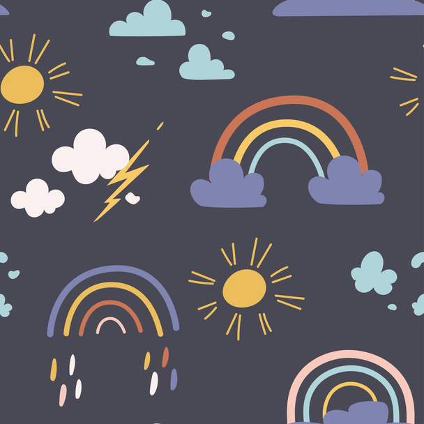 Seamless cute pattern with rainbows and celestial elements. Perfect for kids fabric, textile, nursery wallpaper - Vector, afbeelding