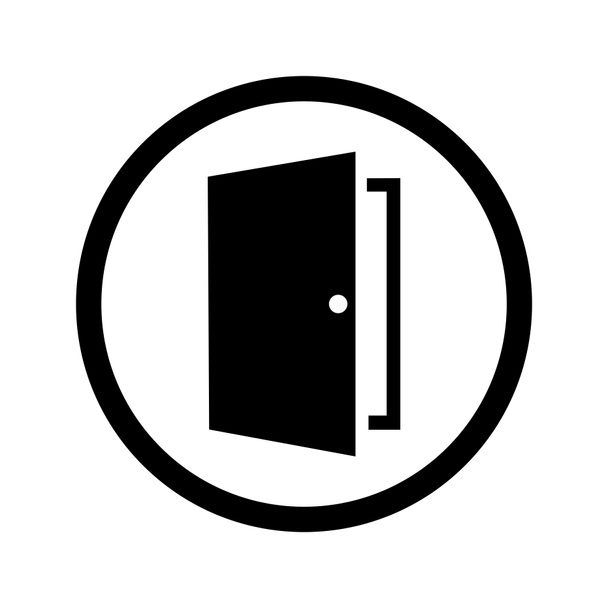 EXIT DOOR ICON IN BLACK WITH CIRCLE FRAME - Fotografie, Obrázek