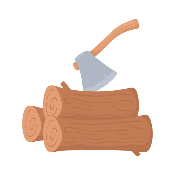 axe with pieces wood - Вектор,изображение