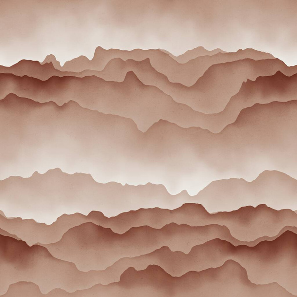 印刷のためのシームレスなテラコッタ色の山の風景パターン - 写真・画像
