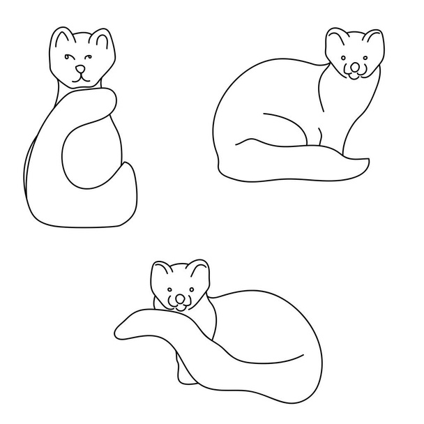 Sable line art, set of stylized seated sables with fluffy tails vector illustration - Vector, Image
