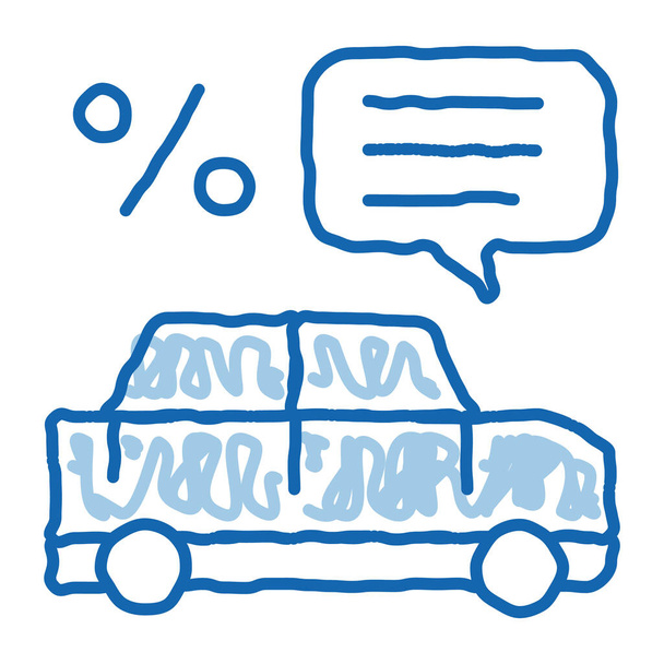 車パーセントスケッチのアイコンベクトルを引用します。手描きの青いドアラインアート車のパーセント引用アイソメトリックサイン。孤立したシンボルイラスト - ベクター画像