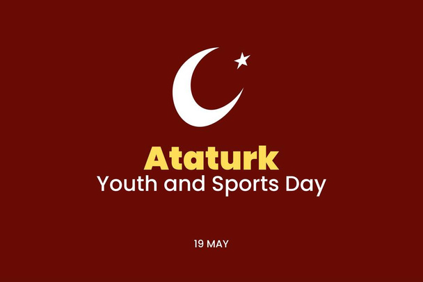 Τουρκική Μνήμη Ατατούρκ, Νεολαίας Ατατούρκ και Εικονογράφηση φορέα της Ημέρας Αθλητισμού. Εθνική σημαία Τουρκίας.  - Διάνυσμα, εικόνα