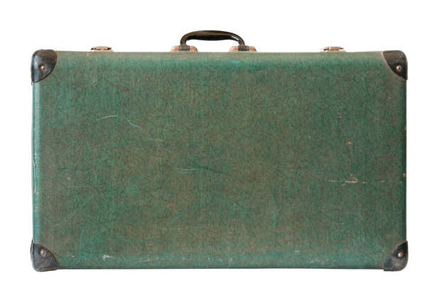 Vintage leather green suitcase isolated on white background - Zdjęcie, obraz