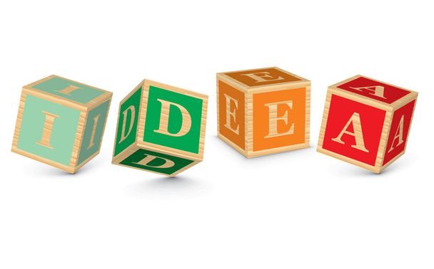 Word IDEA written with alphabet blocks - Vector, Image