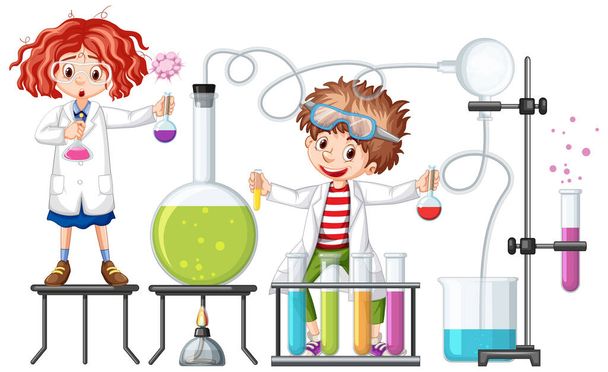 Diák kísérleti kémiai elemek illusztráció - Vektor, kép
