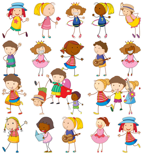 Conjunto de dibujos animados diferentes doodle niños ilustración de personajes - Vector, imagen