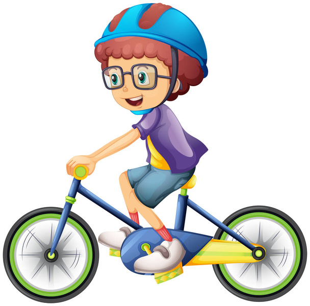 Хлопчик мультфільм персонаж в шоломі їде на велосипеді ілюстрація
 - Вектор, зображення