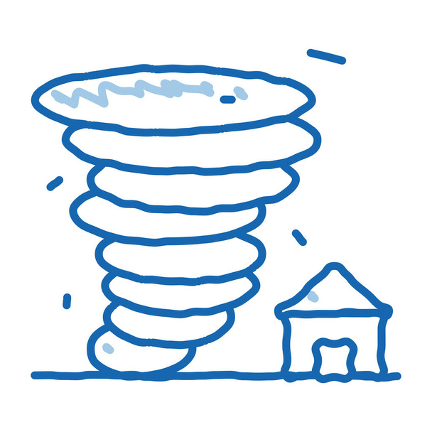 Tornado House skizziert Symbolvektor. Handgezeichnete blaue Doodle-Linie Kunst Tornado House isometrisches Zeichen. isolierte Symbolillustration - Vektor, Bild