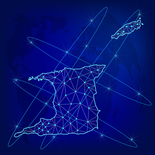 Globalna koncepcja sieci logistycznej. Mapa sieci łączności Trynidad i Tobago na świecie tle. Mapa Trynidadu i Tobago z węzłami w stylu wielokątnym. EPS10.  - Wektor, obraz