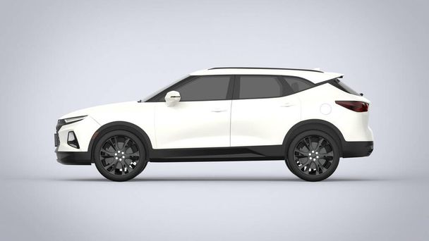 Side view white premium city crossover universal brand-less generic SUV concept car isolated on brown background 3d render image - Photo, Image