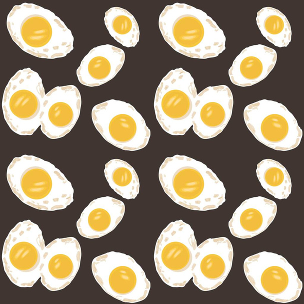 Seamless vector pattern with fried eggs on a black background. Cooking and eating print. Good for fabric and wrapping paper. - Vector, Image