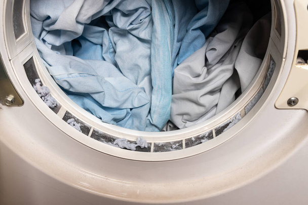 Lente da tessuto intrappolato sul filtro asciugatrice lavanderia - Foto, immagini