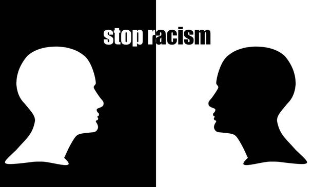 Protestoida juliste rasismista ihmisoikeuksien maailmassa, ihmispäät, mustavalkoinen tausta - Valokuva, kuva