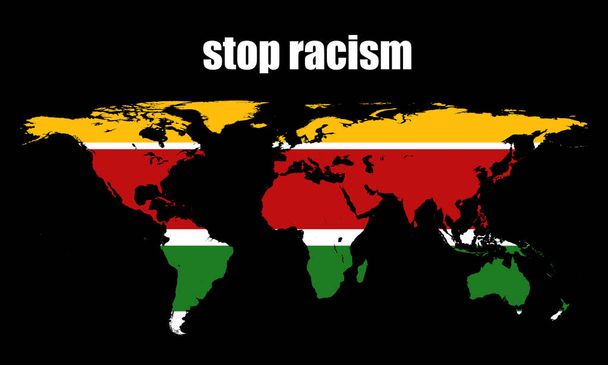 Cartel de protesta sobre el racismo por los derechos humanos en el mundo, con mapa de Word y fondo negro - Foto, imagen