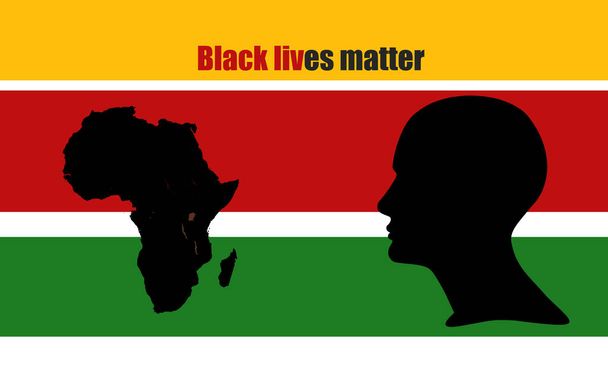 Плакат протеста о расизме в защиту прав человека в мире, с головой человека, африканской картой и цветным фоном - Фото, изображение