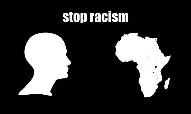 Плакат протеста о расизме в защиту прав человека в мире, с головой человека, африканской картой и черным фоном - Фото, изображение