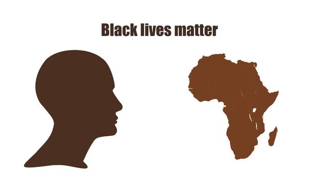 Плакат протеста о расизме в защиту прав человека в мире с головой человека, африканской картой и белым фоном - Фото, изображение