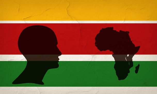 Плакат протеста о расизме в защиту прав человека в мире, с головой человека, африканской картой и цветным фоном - Фото, изображение