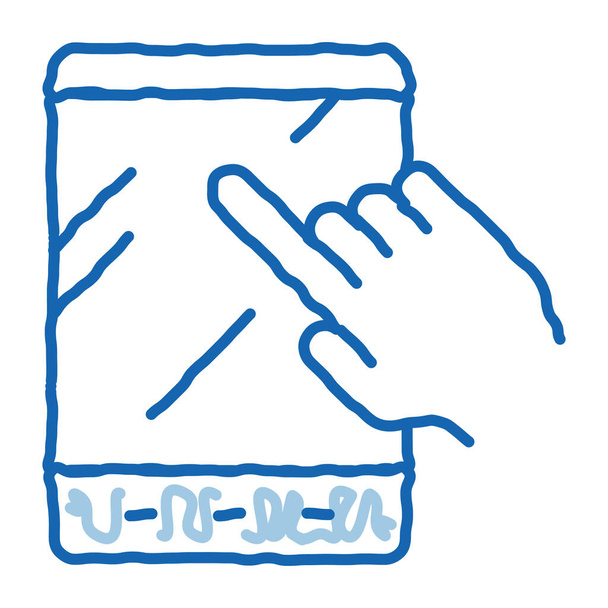 Hand Touch Tablet διάνυσμα εικονίδιο. Χέρι ζωγραφισμένο μπλε γραμμή doodle art Hand Touch Tablet σημάδι. μεμονωμένη απεικόνιση συμβόλων - Διάνυσμα, εικόνα