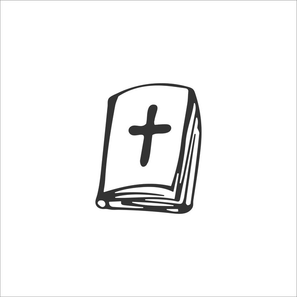 Handgetekende bijbel geïsoleerd op witte achtergrond. Christelijke symbolen. Het heilige boek van God. Evangelie. Religie en christendom. Vectorillustratie - Vector, afbeelding