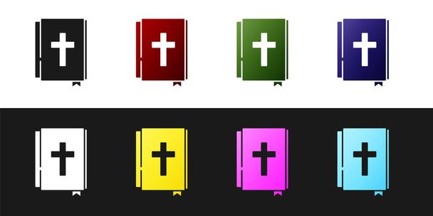 Set Icono del libro de la Sagrada Biblia aislado sobre fondo blanco y negro. Vector - Vector, Imagen