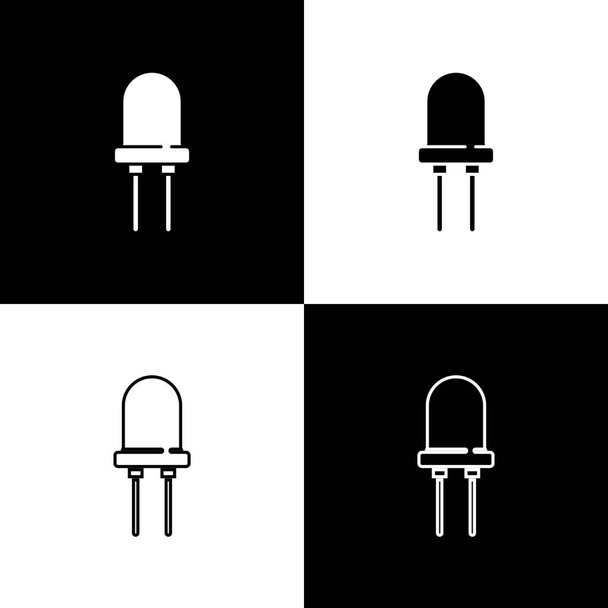Establecer icono de diodo emisor de luz aislado sobre fondo blanco y negro. Componente eléctrico de diodo semiconductor. Vector - Vector, Imagen