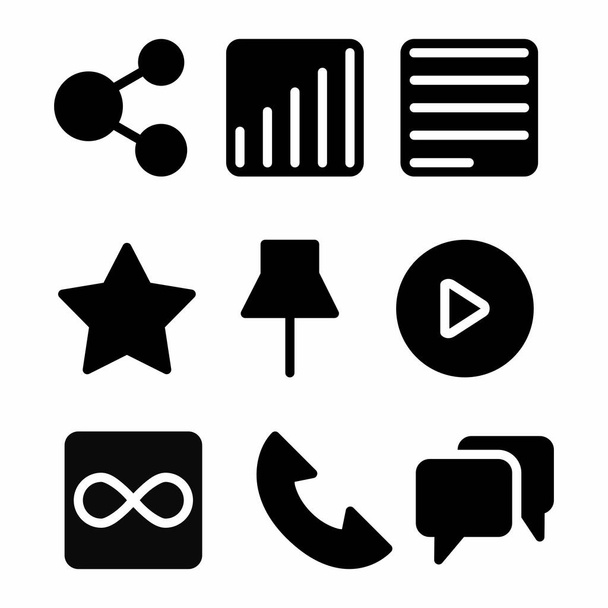 ícone básico definido com estilo de glifo para mídias sociais - Vetor, Imagem