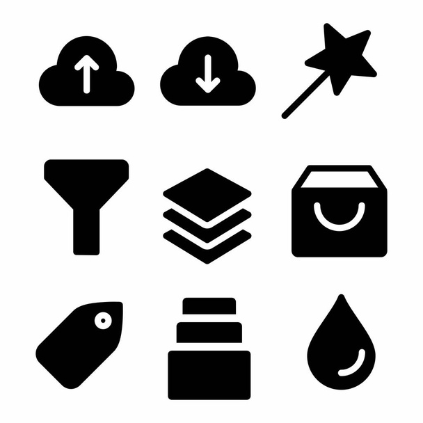 conjunto de iconos esenciales con estilo glifo para cartel - Vector, imagen