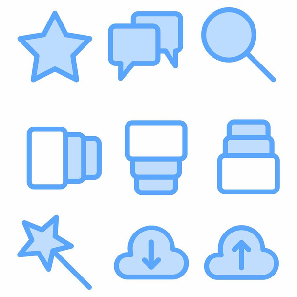 Essentials Icon Set mit blauem Stil für Webseite - Vektor, Bild