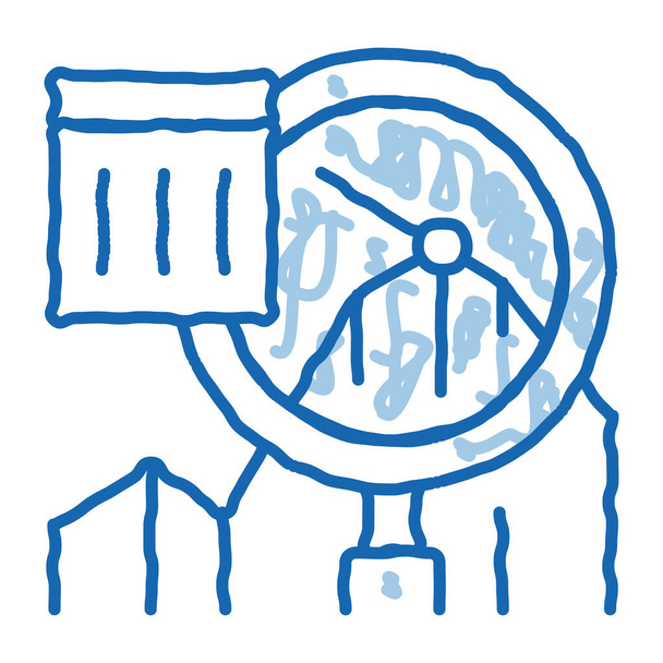 Infografica Peak Research schizzo icona vettore. Disegnato a mano blu doodle line art Sme Infografica, lente di ingrandimento e segni esclamativi nel segno cornice. illustrazione simbolo isolato - Vettoriali, immagini