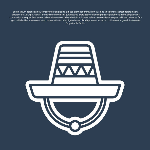 Синя лінія Традиційна мексиканська піктограма сомбреро капелюха ізольована на синьому фоні. Векторні
 - Вектор, зображення