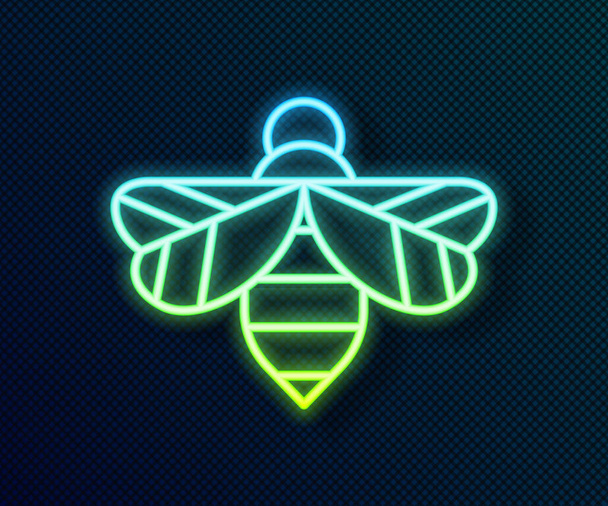Linha de néon brilhante ícone de abelha isolado no fundo preto. Comida natural doce. Abelha ou apis com símbolo de asas. Inseto voador. Vetor - Vetor, Imagem