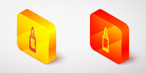 Isometric line Bullet icon isolated on grey background. Yellow and orange square button. Vector - Vector, Image
