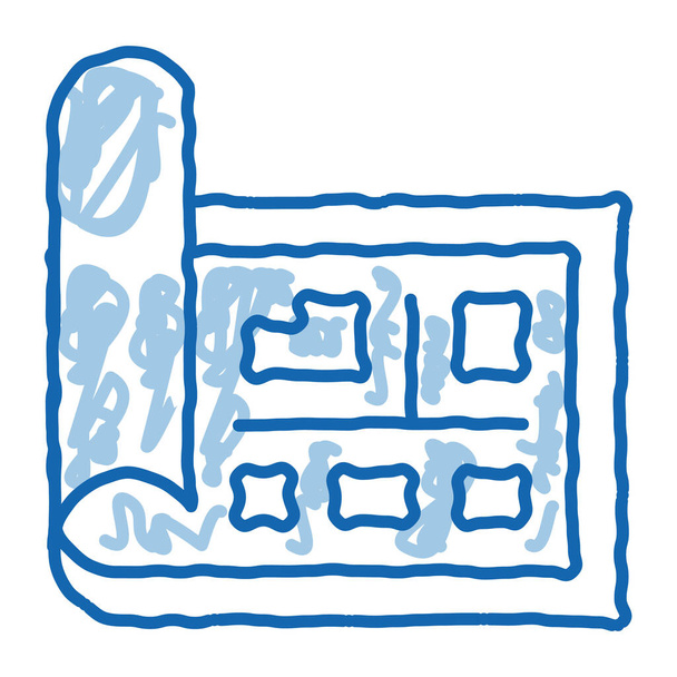 Plattegrond Cartografie schets icoon vector. Handgetekende blauwe doodle lijn kunst Kaart met gebouwen Locatie En Avenue, Geografie Object teken. geïsoleerde symbool illustratie - Vector, afbeelding