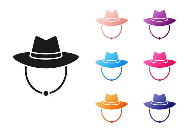 Black Western cowboy hat icon isolated on white background. Set icons colorful. Vector. - Vektor, Bild