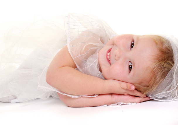 Cute little girl isolated on white - Foto, imagen
