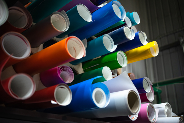 Rolls of vinyl film for use in advertising and pasting vehicles, are in production - Photo, Image