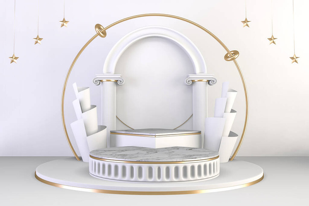 3d rendering, Luxury Podium roman style on background white for show product. - Фото, зображення
