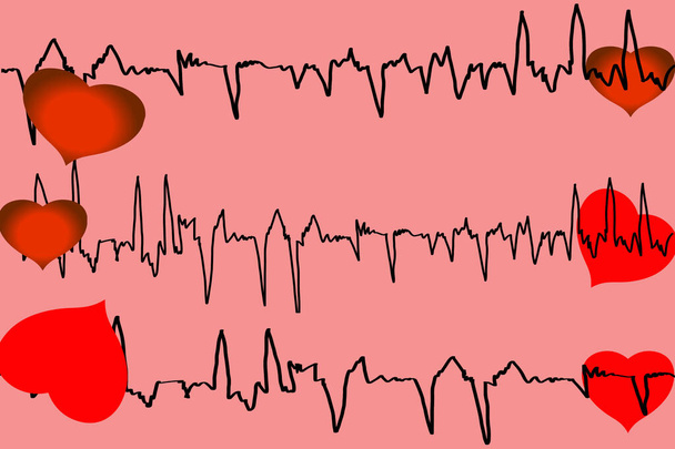 trace of the cardiogram with heart - Photo, Image