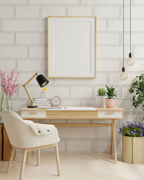 Affiche maquette en arrière-plan de la salle de travail à domicile, Conception minimaliste de l'espace de travail. - Photo, image